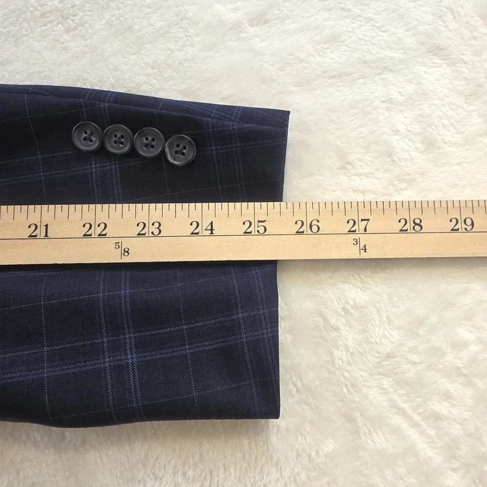 BROOKS BROTHERS Mens 44R Fitgerald Blue Plaid Windowpane Jacket Blazer Sportcoat